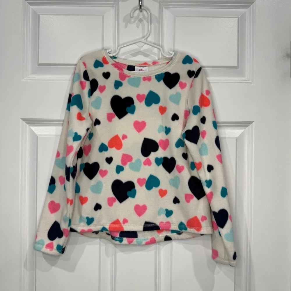 365 Kids From Garanimals Girls White Fleece Heart Print‎ Sweatshirt Size 7
